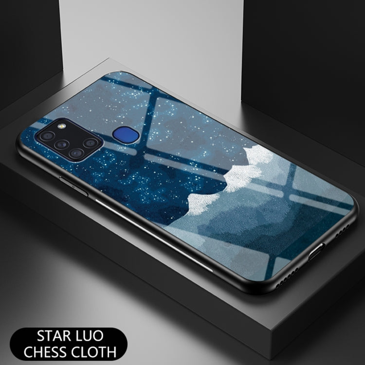 For Samsung Galaxy A21s Starry Sky Painted Tempered Glass TPU Shockproof Protective Case