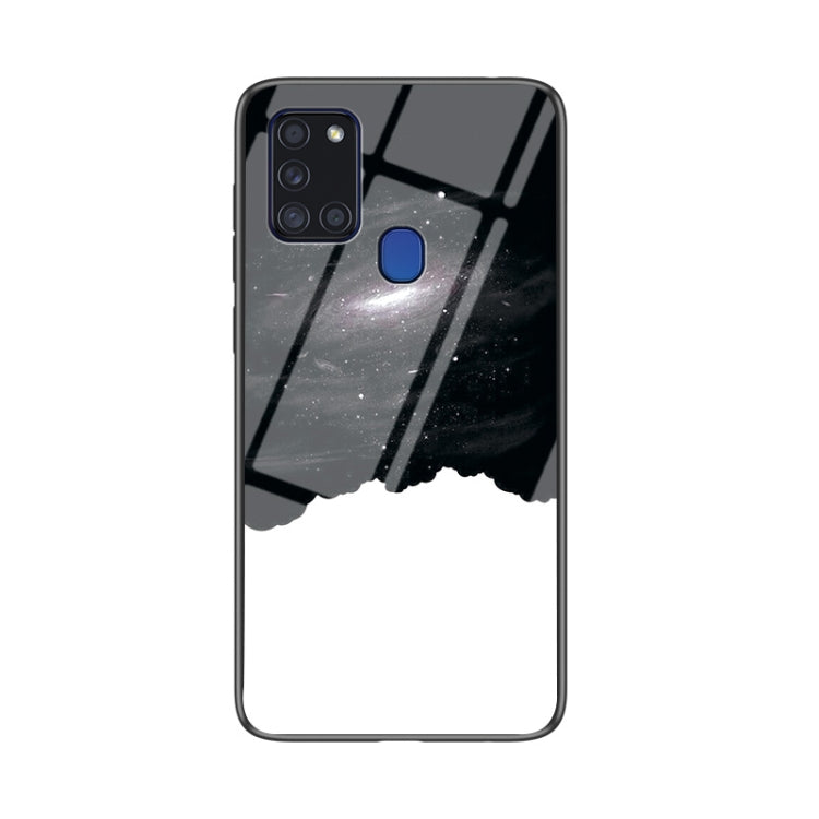 For Samsung Galaxy A21s Starry Sky Painted Tempered Glass TPU Shockproof Protective Case
