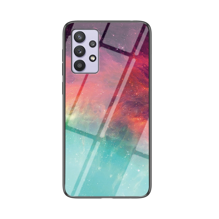 For Samsung Galaxy A32 Starry Sky Painted Tempered Glass TPU Shockproof Protective Case