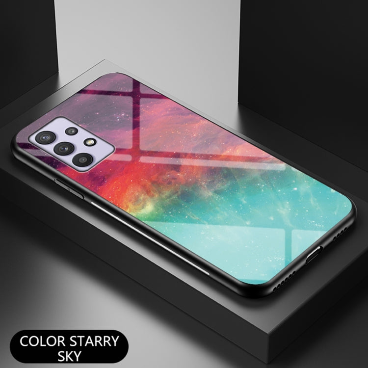For Samsung Galaxy A32 Starry Sky Painted Tempered Glass TPU Shockproof Protective Case