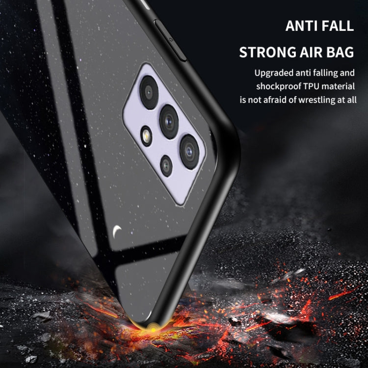 For Samsung Galaxy A32 Starry Sky Painted Tempered Glass TPU Shockproof Protective Case