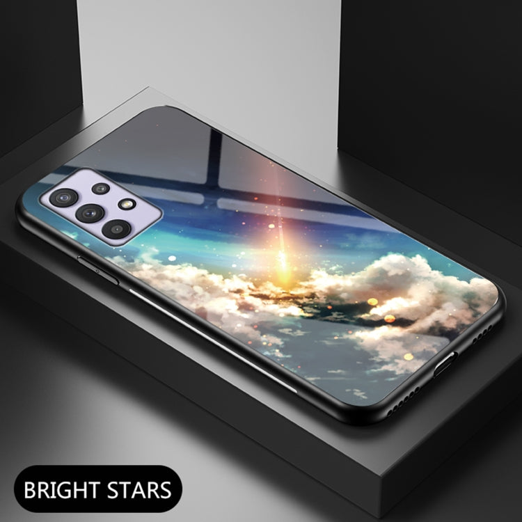 For Samsung Galaxy A32 Starry Sky Painted Tempered Glass TPU Shockproof Protective Case