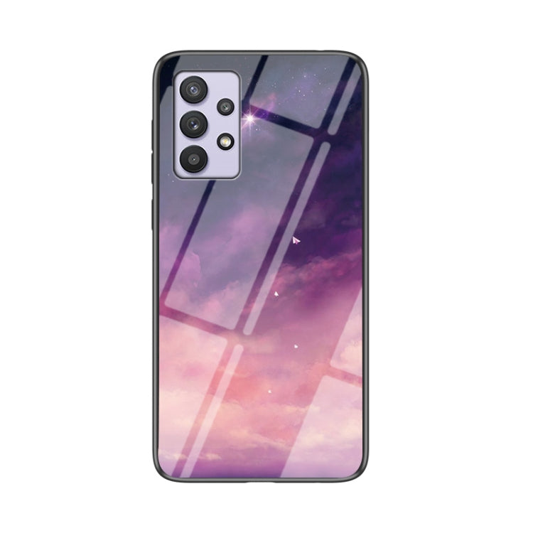 For Samsung Galaxy A32 Starry Sky Painted Tempered Glass TPU Shockproof Protective Case