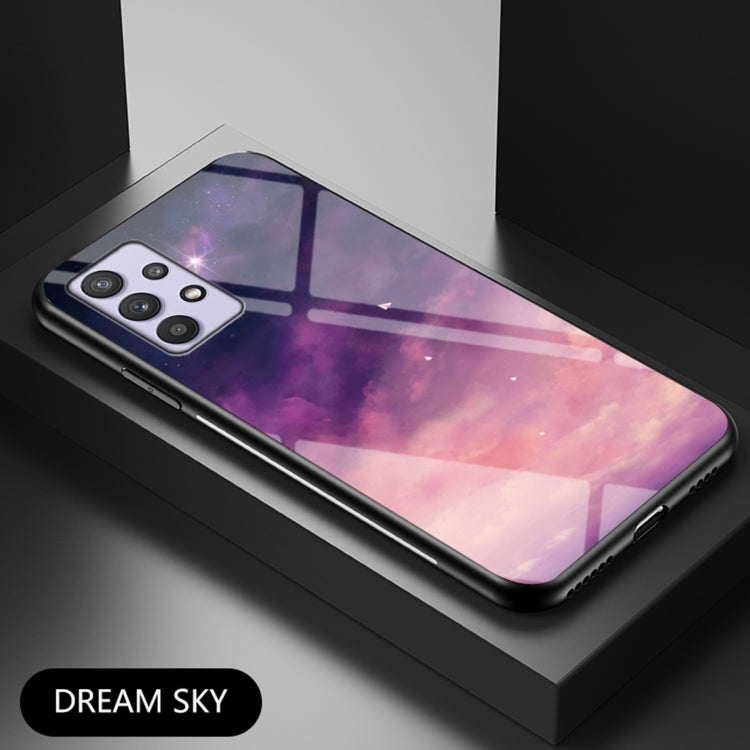 For Samsung Galaxy A32 Starry Sky Painted Tempered Glass TPU Shockproof Protective Case