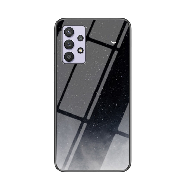 For Samsung Galaxy A32 Starry Sky Painted Tempered Glass TPU Shockproof Protective Case
