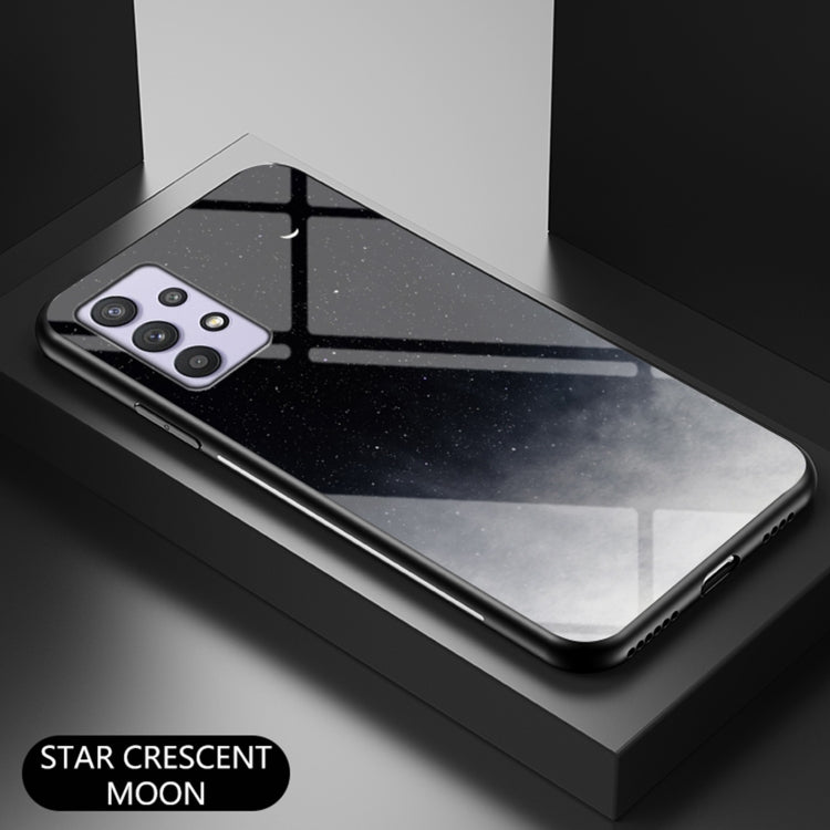 For Samsung Galaxy A32 Starry Sky Painted Tempered Glass TPU Shockproof Protective Case