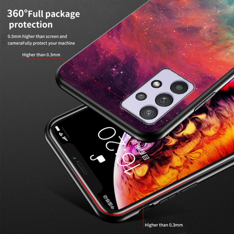 For Samsung Galaxy A32 Starry Sky Painted Tempered Glass TPU Shockproof Protective Case