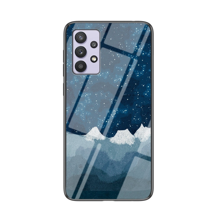 For Samsung Galaxy A32 Starry Sky Painted Tempered Glass TPU Shockproof Protective Case