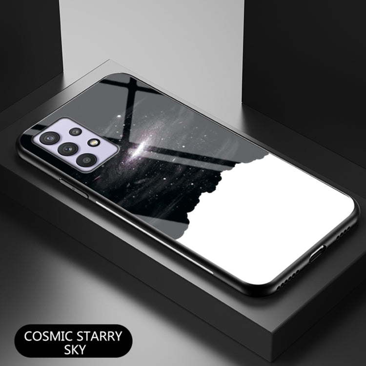 For Samsung Galaxy A32 Starry Sky Painted Tempered Glass TPU Shockproof Protective Case