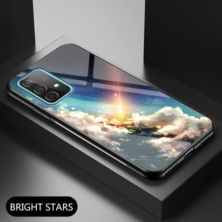 For Samsung Galaxy A52 5G / 4G Starry Sky Painted Tempered Glass TPU Shockproof Protective Case