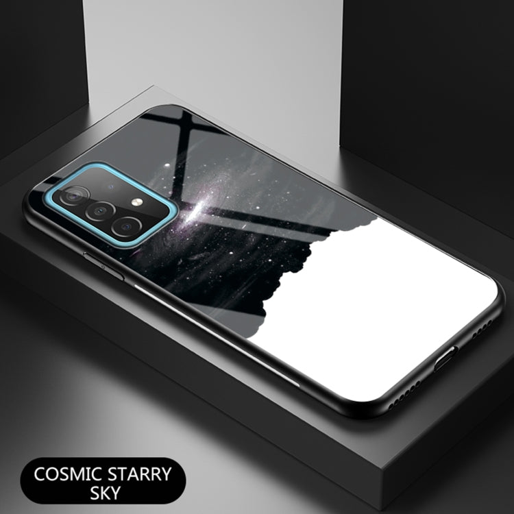For Samsung Galaxy A52 5G / 4G Starry Sky Painted Tempered Glass TPU Shockproof Protective Case