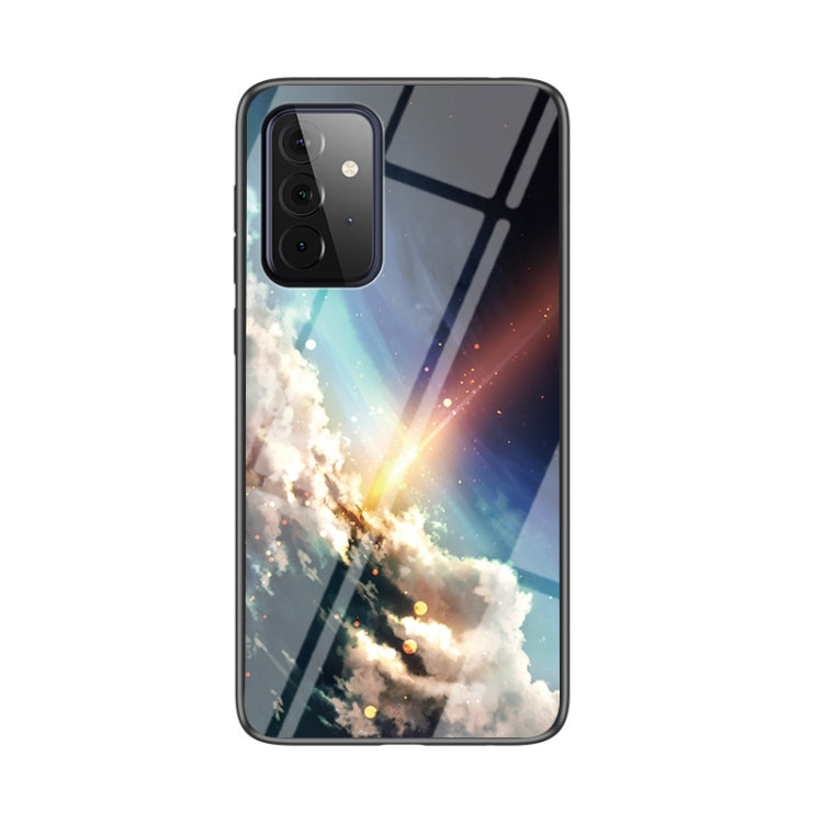 For Samsung Galaxy A72 5G / 4G Starry Sky Painted Tempered Glass TPU Shockproof Protective Case