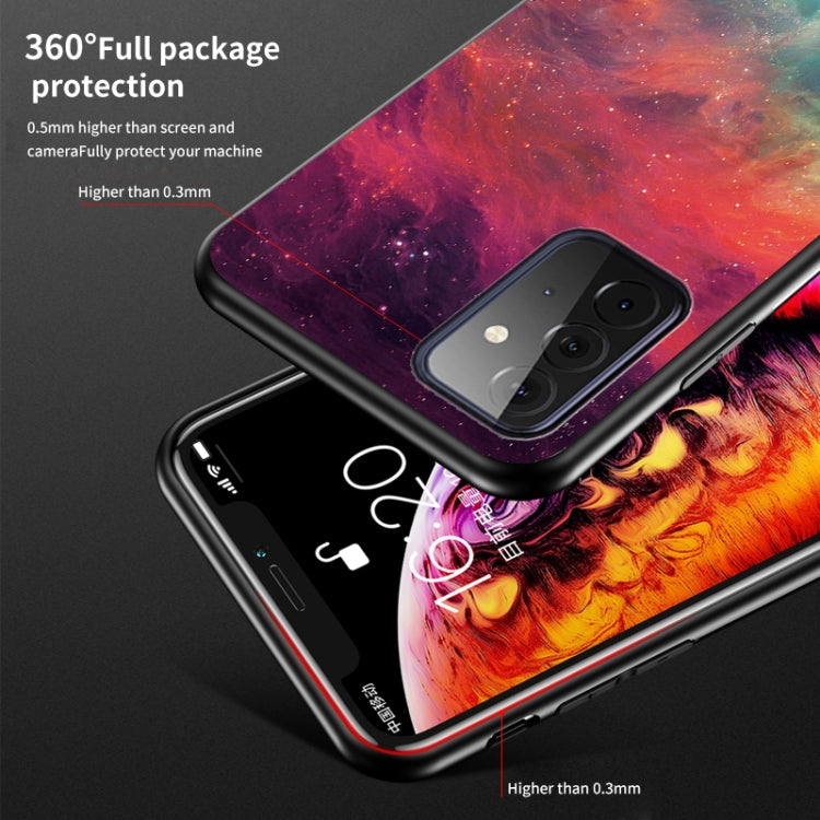 For Samsung Galaxy A72 5G / 4G Starry Sky Painted Tempered Glass TPU Shockproof Protective Case