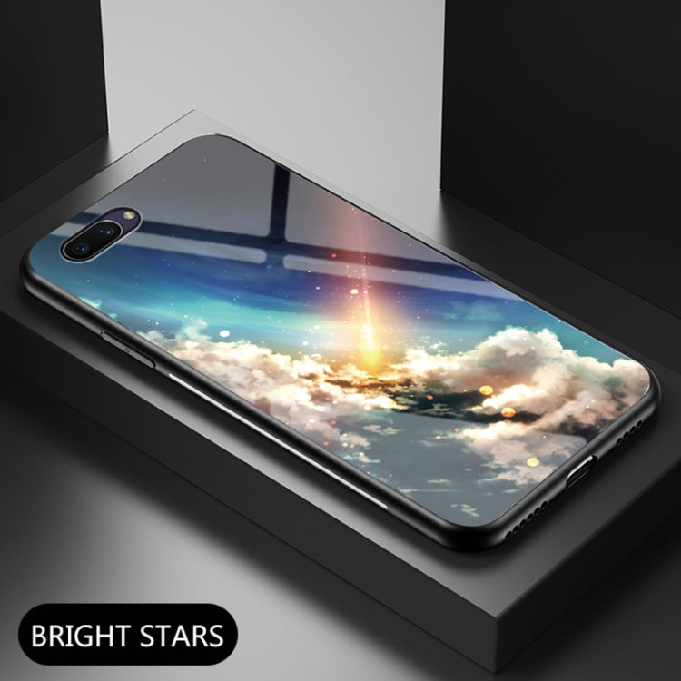 For OPPO A5 / A7 / A12e Starry Sky Painted Tempered Glass TPU Shockproof Protective Case