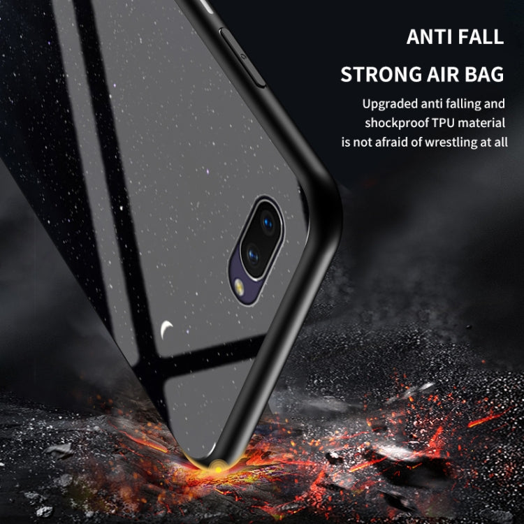 For OPPO A5 / A7 / A12e Starry Sky Painted Tempered Glass TPU Shockproof Protective Case