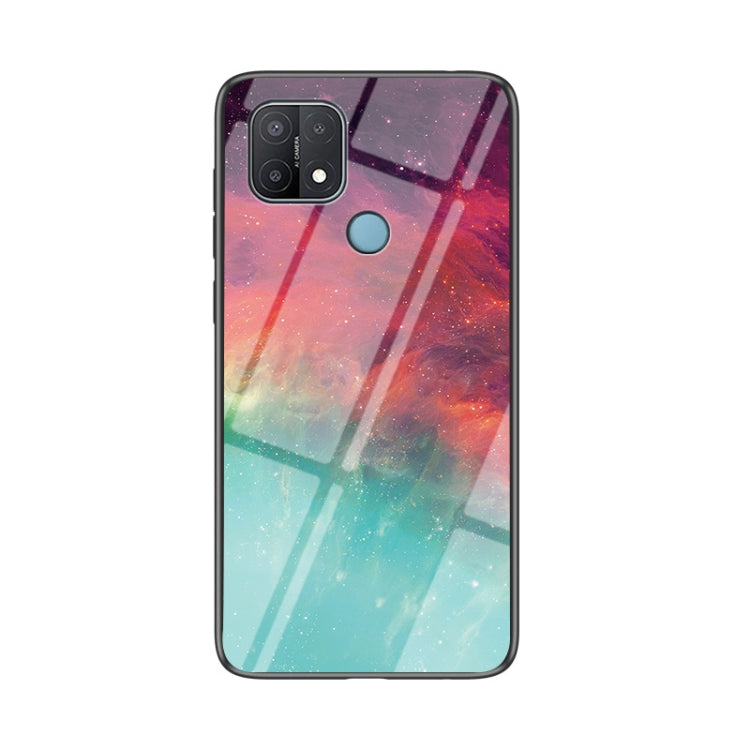 For OPPO A15 Starry Sky Painted Tempered Glass TPU Shockproof Protective Case