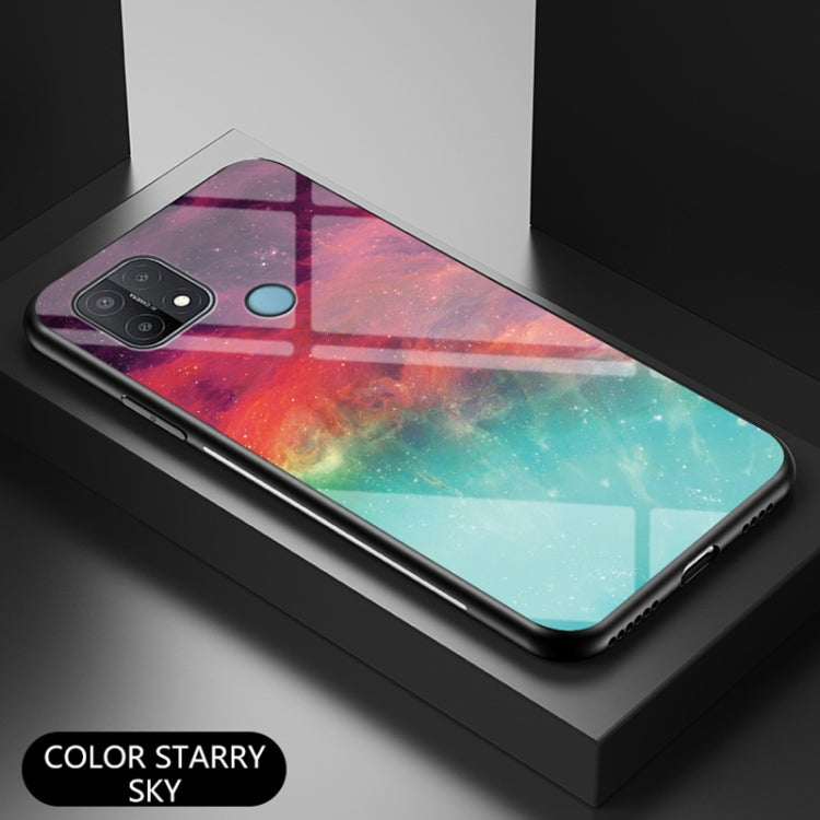 For OPPO A15 Starry Sky Painted Tempered Glass TPU Shockproof Protective Case