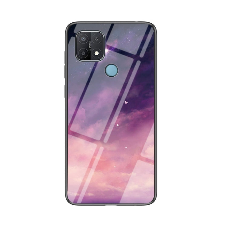 For OPPO A15 Starry Sky Painted Tempered Glass TPU Shockproof Protective Case