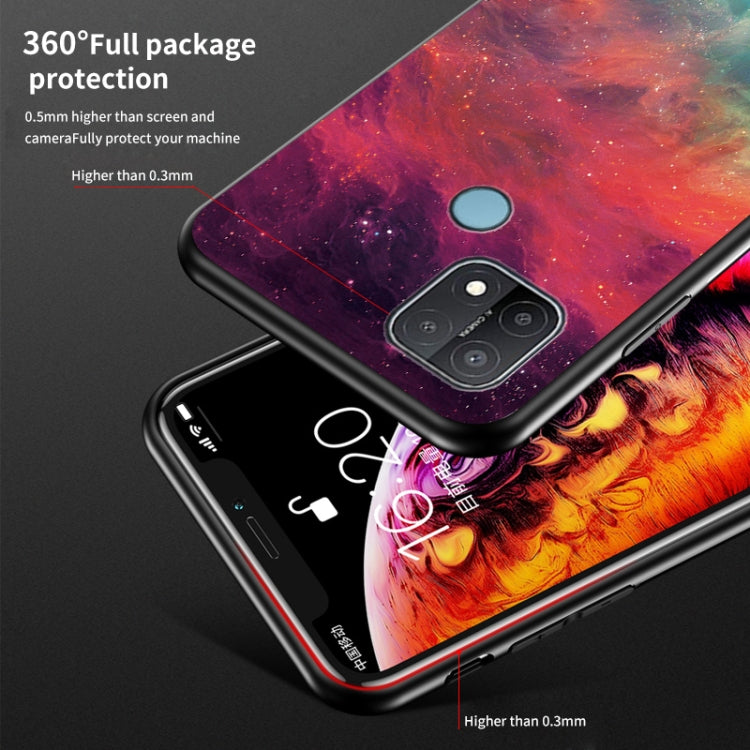 For OPPO A15 Starry Sky Painted Tempered Glass TPU Shockproof Protective Case