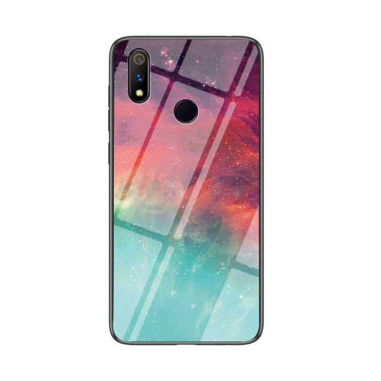 For OPPO Realme 3 Pro Starry Sky Painted Tempered Glass TPU Shockproof Protective Case