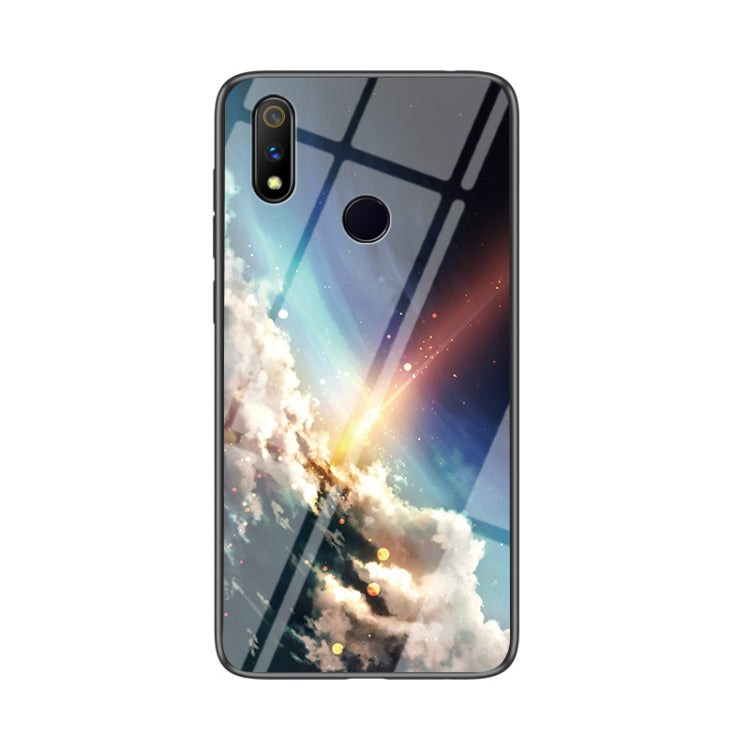 For OPPO Realme 3 Pro Starry Sky Painted Tempered Glass TPU Shockproof Protective Case