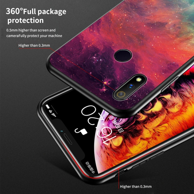 For OPPO Realme 3 Pro Starry Sky Painted Tempered Glass TPU Shockproof Protective Case
