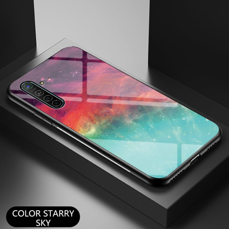 For OPPO Realme XT Starry Sky Painted Tempered Glass TPU Shockproof Protective Case