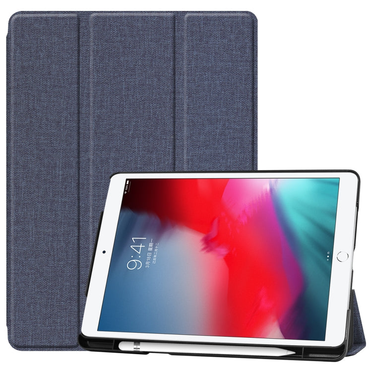 For iPad 10.2 2021 / 2020 / 2019 / Air 3 / Pro 10.5 / iPad 10.2 2020 Denim Texture Horizontal Flip Leather Case with Three-folding Holder & Sleep / Wake-up Function
