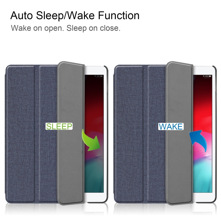 For iPad 10.2 2021 / 2020 / 2019 / Air 3 / Pro 10.5 / iPad 10.2 2020 Denim Texture Horizontal Flip Leather Case with Three-folding Holder & Sleep / Wake-up Function