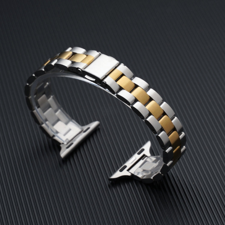 Three-beads Steel Watch Band For Apple Watch Series 9&8&7 41mm / SE 3&SE 2&6&SE&5&4 40mm / 3&2&1 38mm  - Gold + Gold