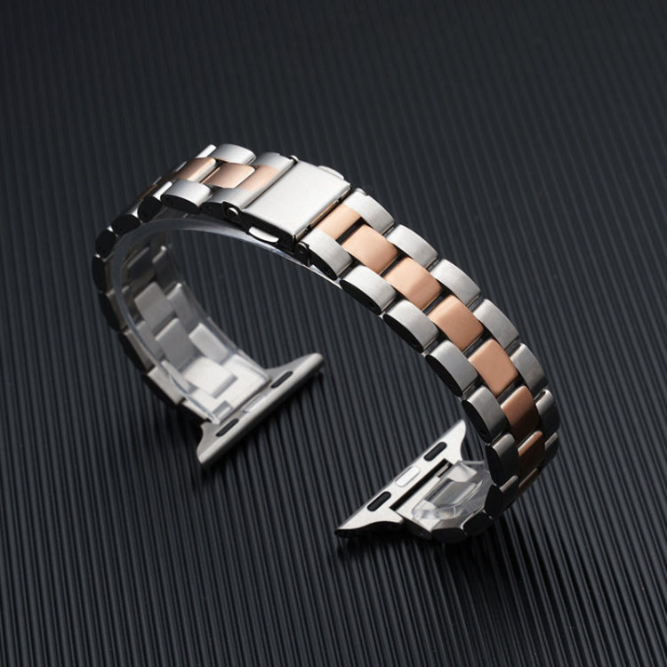 Three-beads Steel Watch Band For Apple Watch Ultra 49mm&Watch Ultra 2 49mm / Series 9&8&7 45mm / SE 3&SE 2&6&SE&5&4 44mm / 3&2&1 42mm  - Silver+Rose Gold