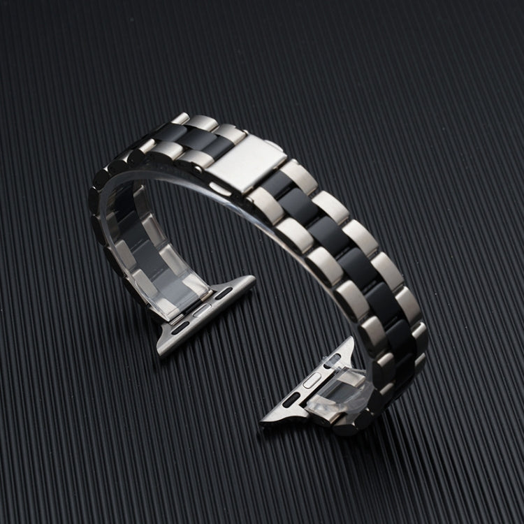 Three-beads Steel Watch Band For Apple Watch Ultra 49mm&Watch Ultra 2 49mm / Series 9&8&7 45mm / SE 3&SE 2&6&SE&5&4 44mm / 3&2&1 42mm  - Silver Black