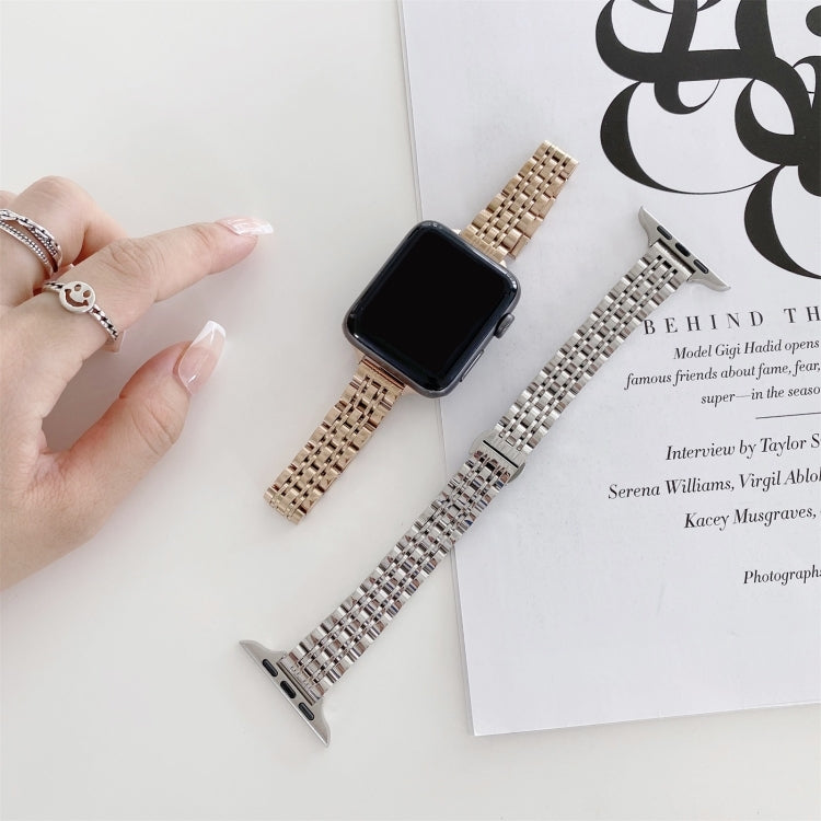 Seven-beads Steel Watch Band For Apple Watch Series 9&8&7 41mm / SE 3&SE 2&6&SE&5&4 40mm / 3&2&1 38mm  - Starlight