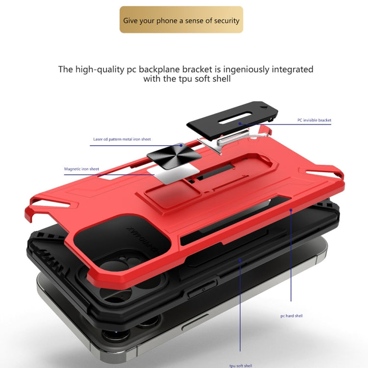 For iPhone 12 Pro War-god Armor TPU + PC Shockproof Magnetic Protective Case with Folding Holder