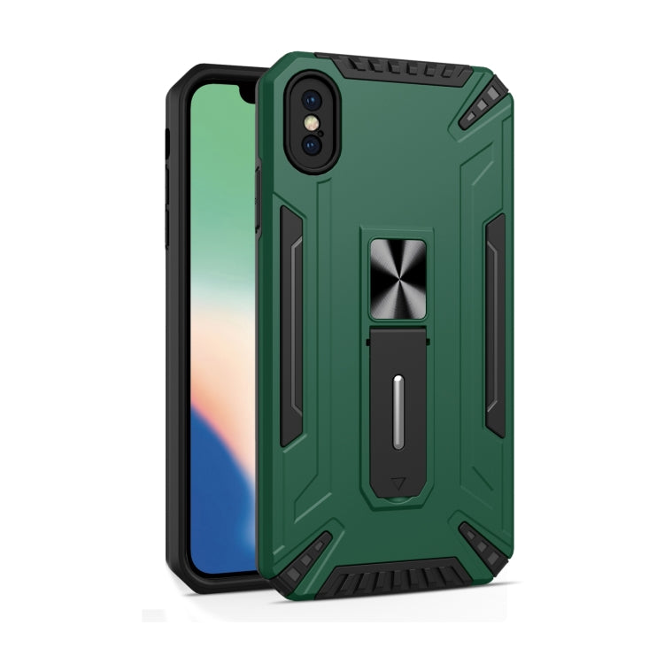 For iPhone XS Max War-god Armor TPU + PC Shockproof Magnetic Protective Case with Folding Holder