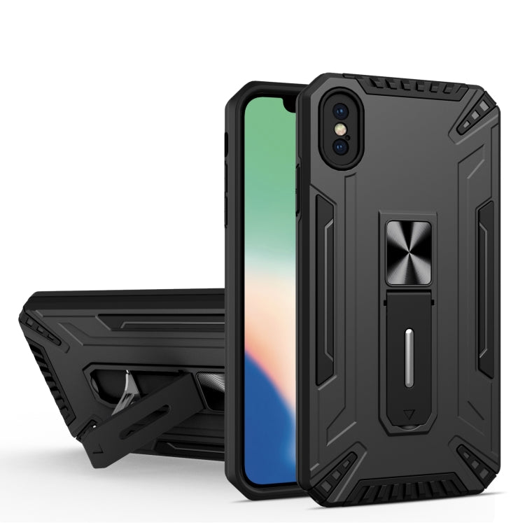 For iPhone X / XS War-god Armor TPU + PC Shockproof Magnetic Protective Case with Folding Holder