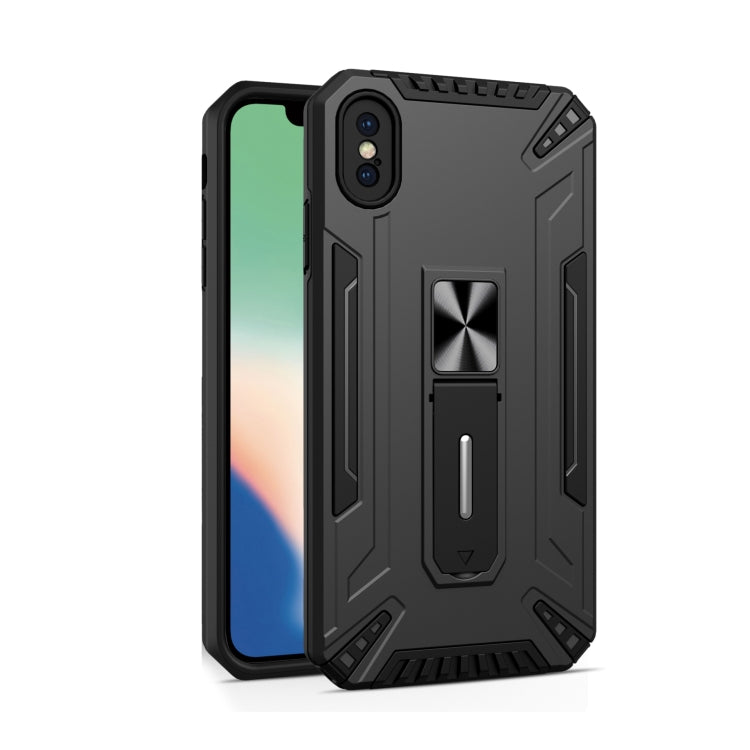 For iPhone X / XS War-god Armor TPU + PC Shockproof Magnetic Protective Case with Folding Holder
