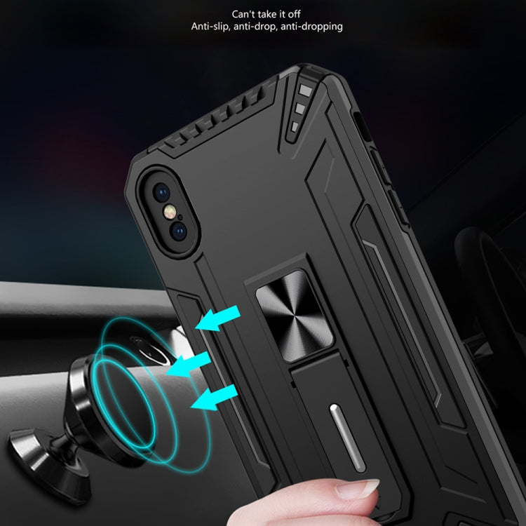 For iPhone X / XS War-god Armor TPU + PC Shockproof Magnetic Protective Case with Folding Holder