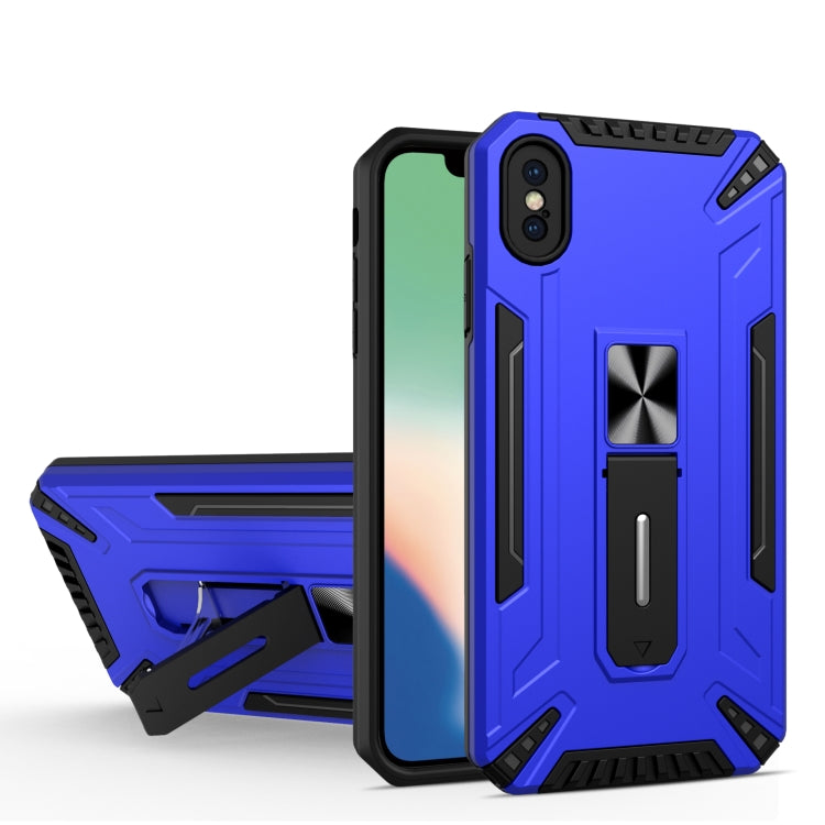 For iPhone X / XS War-god Armor TPU + PC Shockproof Magnetic Protective Case with Folding Holder