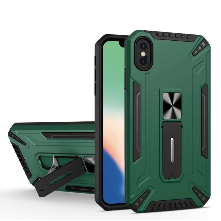 For iPhone X / XS War-god Armor TPU + PC Shockproof Magnetic Protective Case with Folding Holder