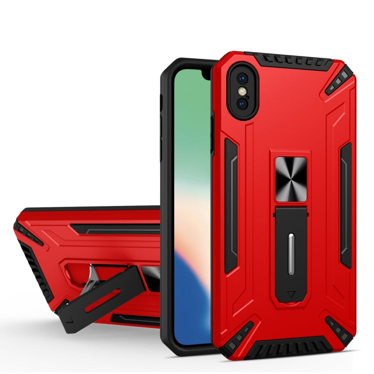 For iPhone X / XS War-god Armor TPU + PC Shockproof Magnetic Protective Case with Folding Holder