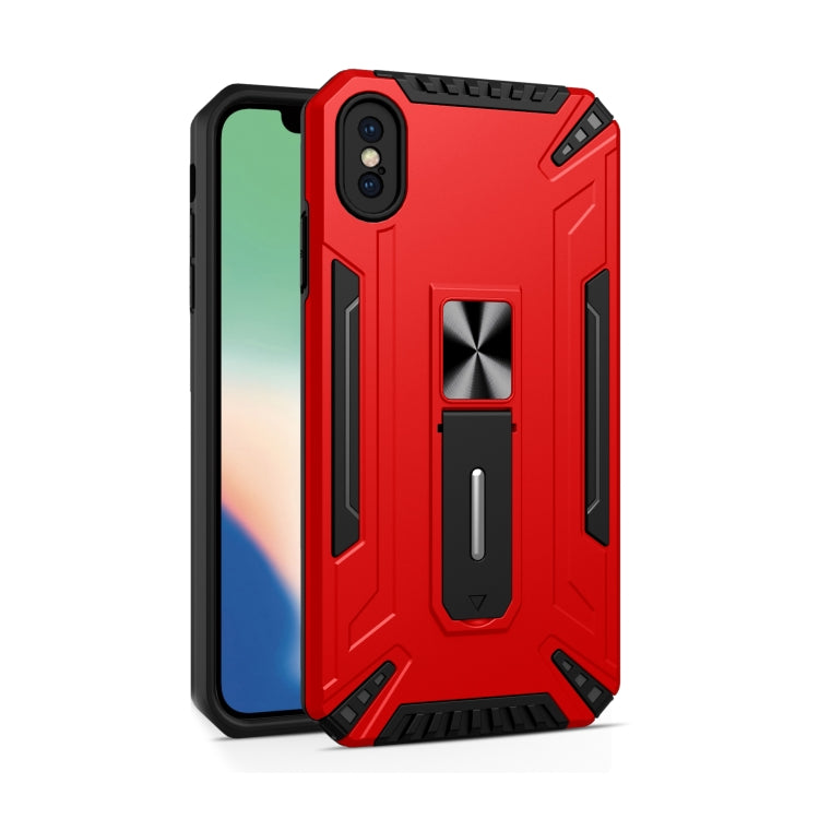 For iPhone X / XS War-god Armor TPU + PC Shockproof Magnetic Protective Case with Folding Holder