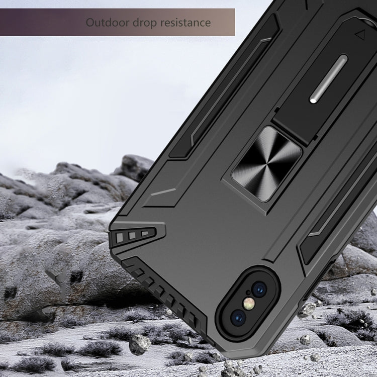 For iPhone X / XS War-god Armor TPU + PC Shockproof Magnetic Protective Case with Folding Holder