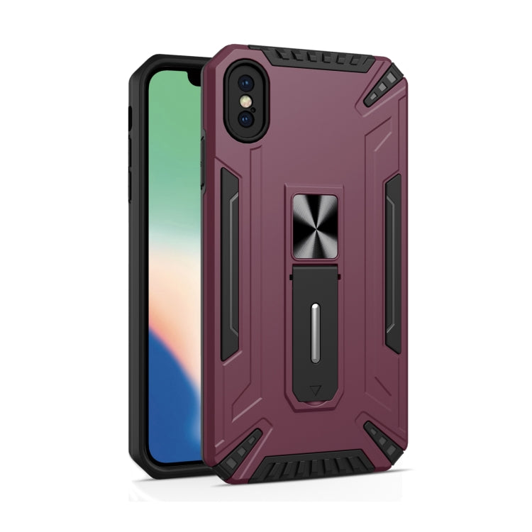 For iPhone X / XS War-god Armor TPU + PC Shockproof Magnetic Protective Case with Folding Holder