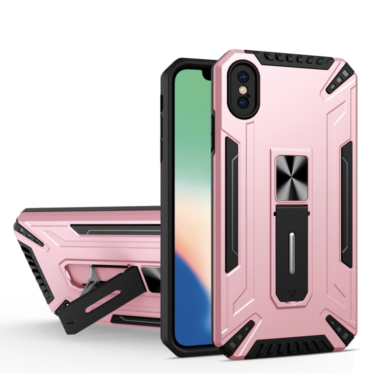 For iPhone X / XS War-god Armor TPU + PC Shockproof Magnetic Protective Case with Folding Holder