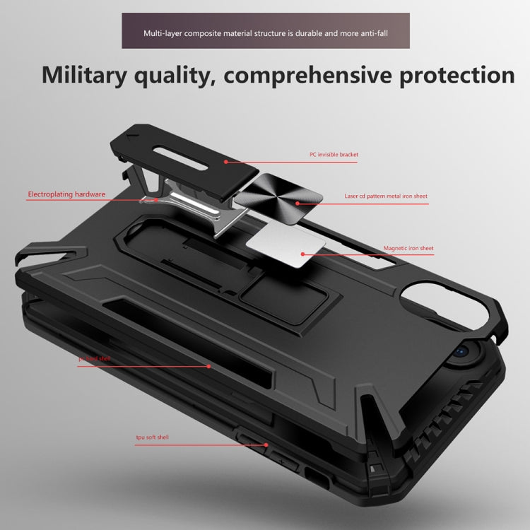 For iPhone X / XS War-god Armor TPU + PC Shockproof Magnetic Protective Case with Folding Holder