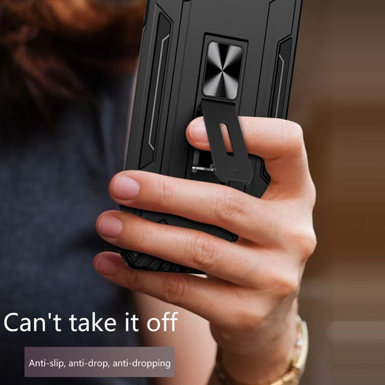 For iPhone X / XS War-god Armor TPU + PC Shockproof Magnetic Protective Case with Folding Holder