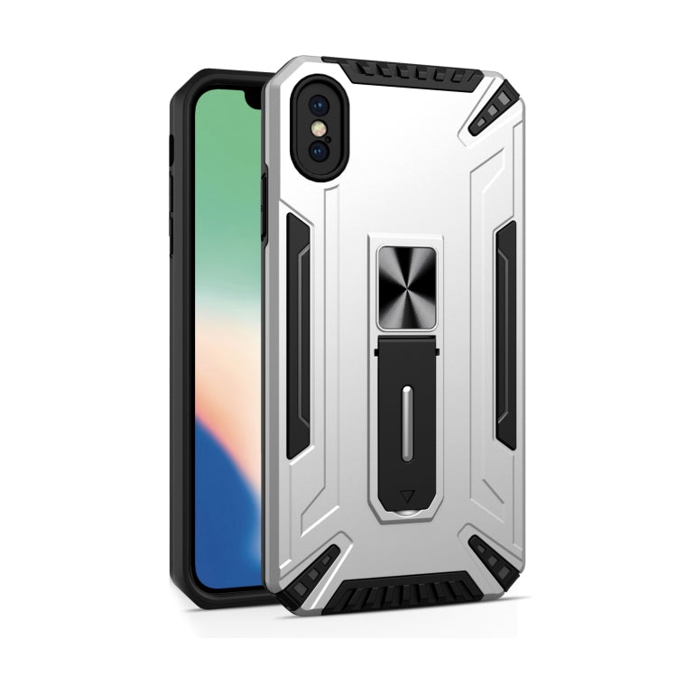 For iPhone X / XS War-god Armor TPU + PC Shockproof Magnetic Protective Case with Folding Holder