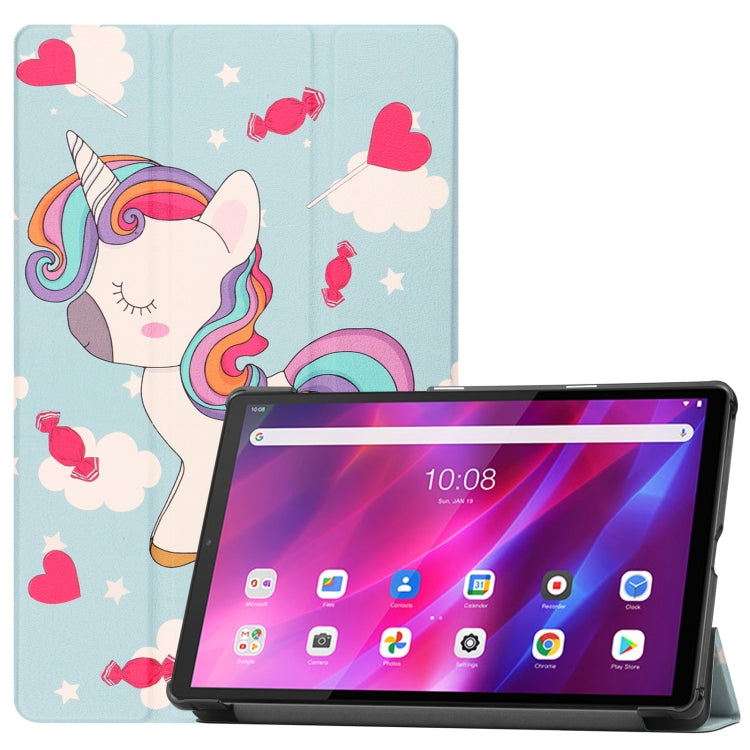 For Lenovo Qitian K10 TB-X6C6F / TB-X6C6X / TB-X6C6NBF Custer Painted TPU Smart Tablet Leather Case with Sleep / Wake-up Function & 3-Fold Holder