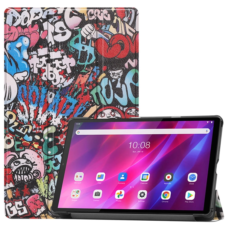 For Lenovo Qitian K10 TB-X6C6F / TB-X6C6X / TB-X6C6NBF Custer Painted TPU Smart Tablet Leather Case with Sleep / Wake-up Function & 3-Fold Holder